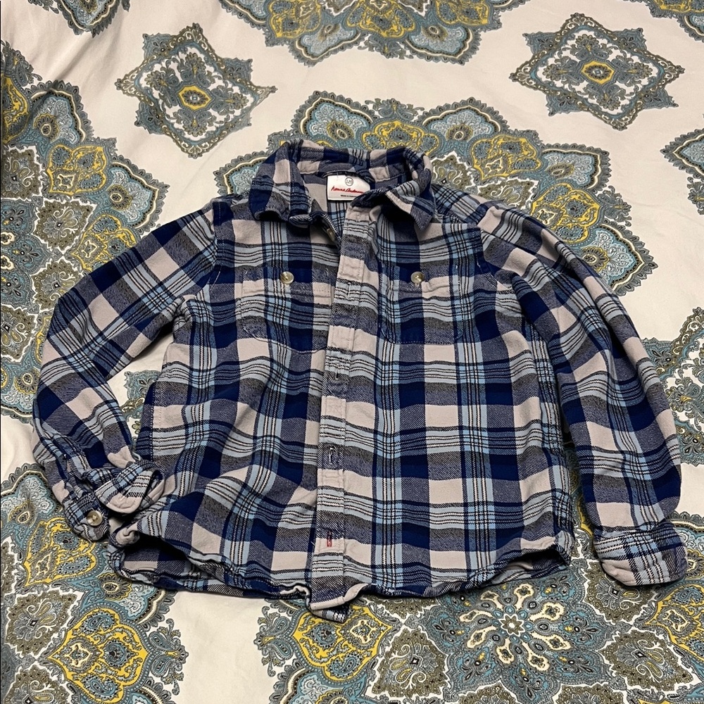 Hanna Andersson Blue and Gray Plaid Flannel Shirt